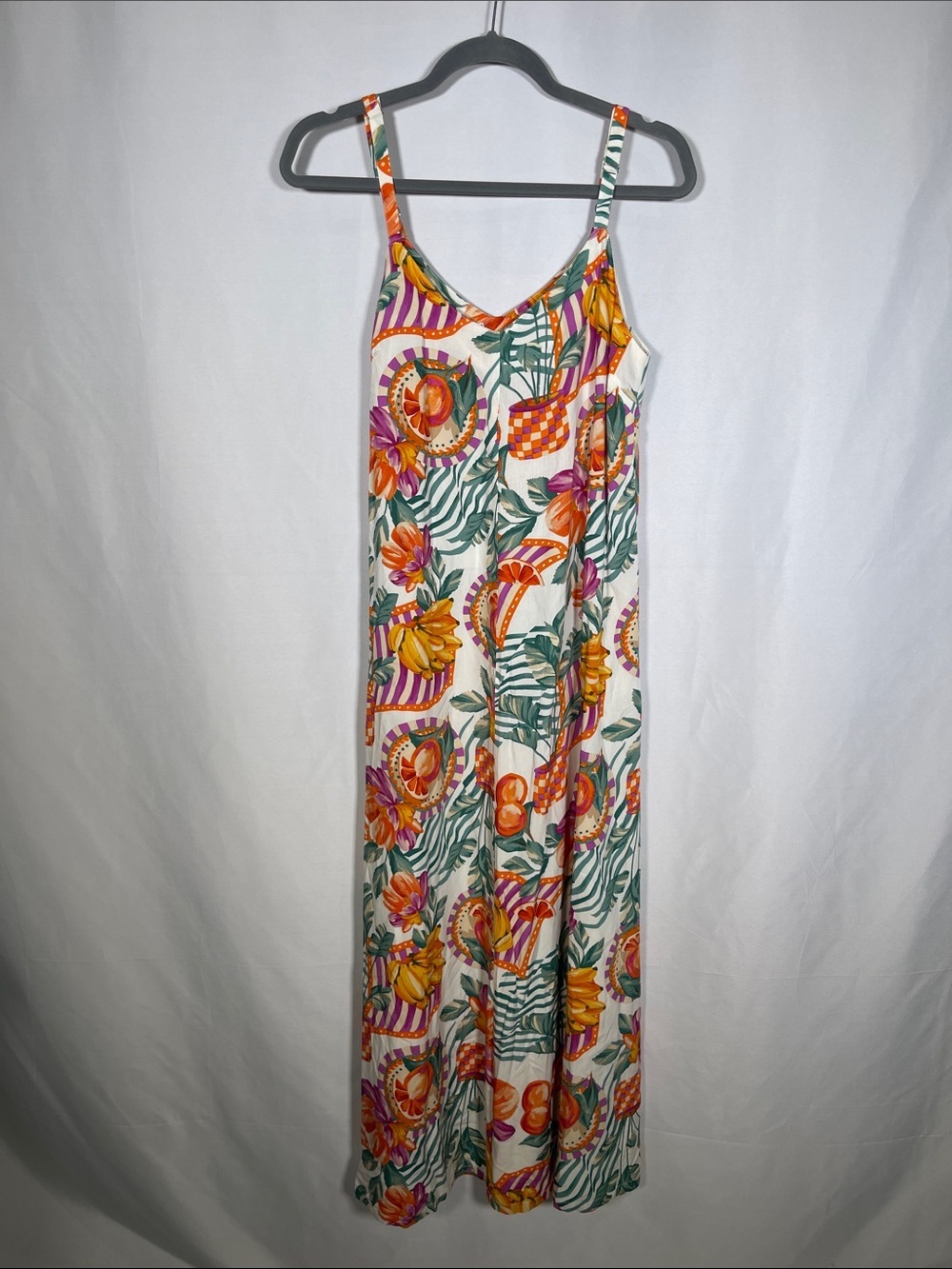 LABEL OF LOVE WOMENS TROPICAL SUMMER MIDI DRESS PURPLE ORANGE SMALL